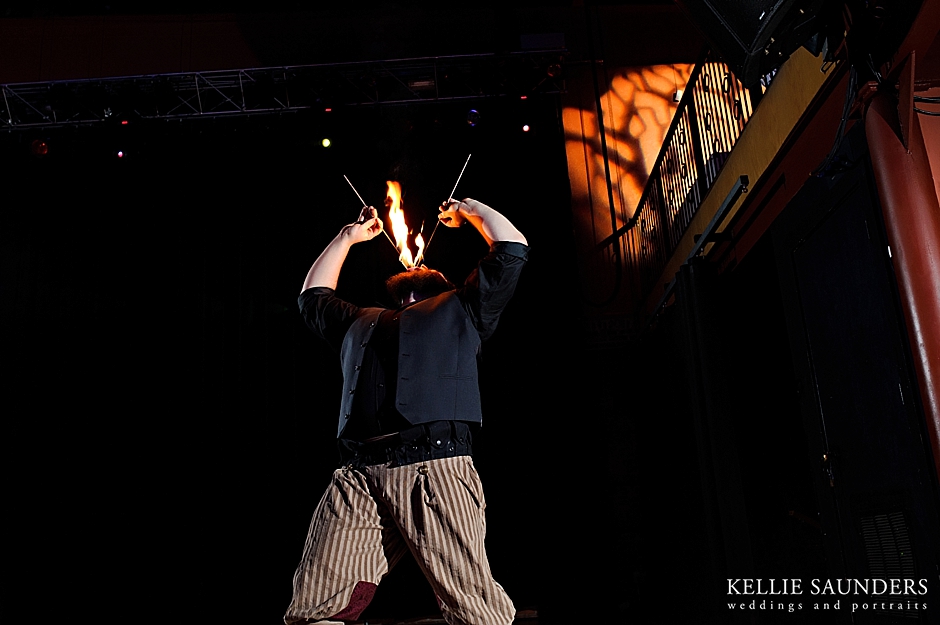 Crofoot Ballroom, Masquerade Ball Wedding Reception, Detroit Circus, Fire Eater