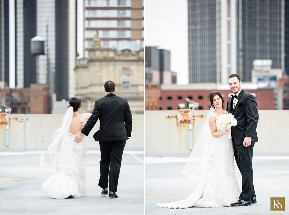 Detroit rooftop wedding photo