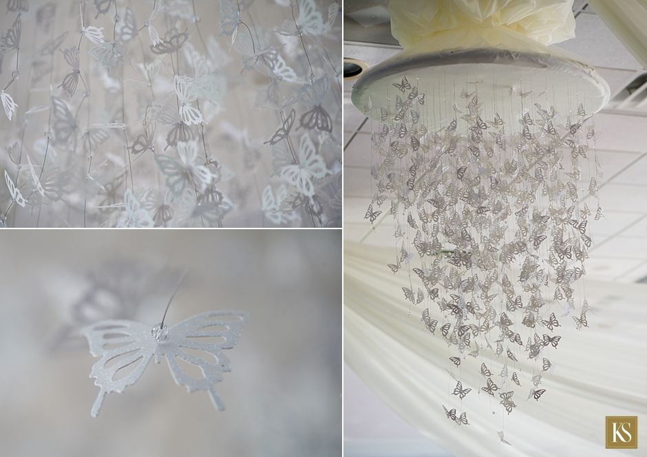 Butterfly chandelier for wedding, paper mache butterflies